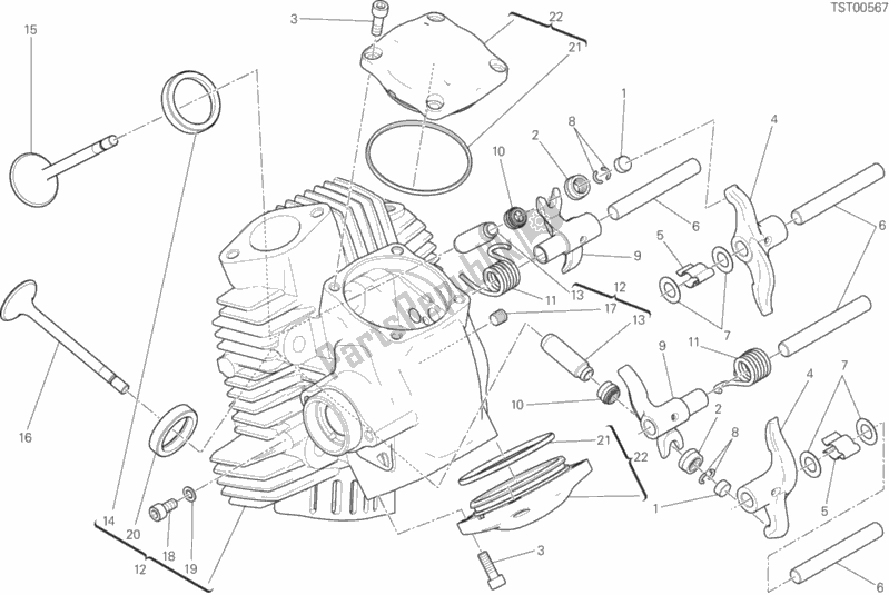 All parts for the Horizontal Head of the Ducati Scrambler Sixty2 Thailand USA 400 2017